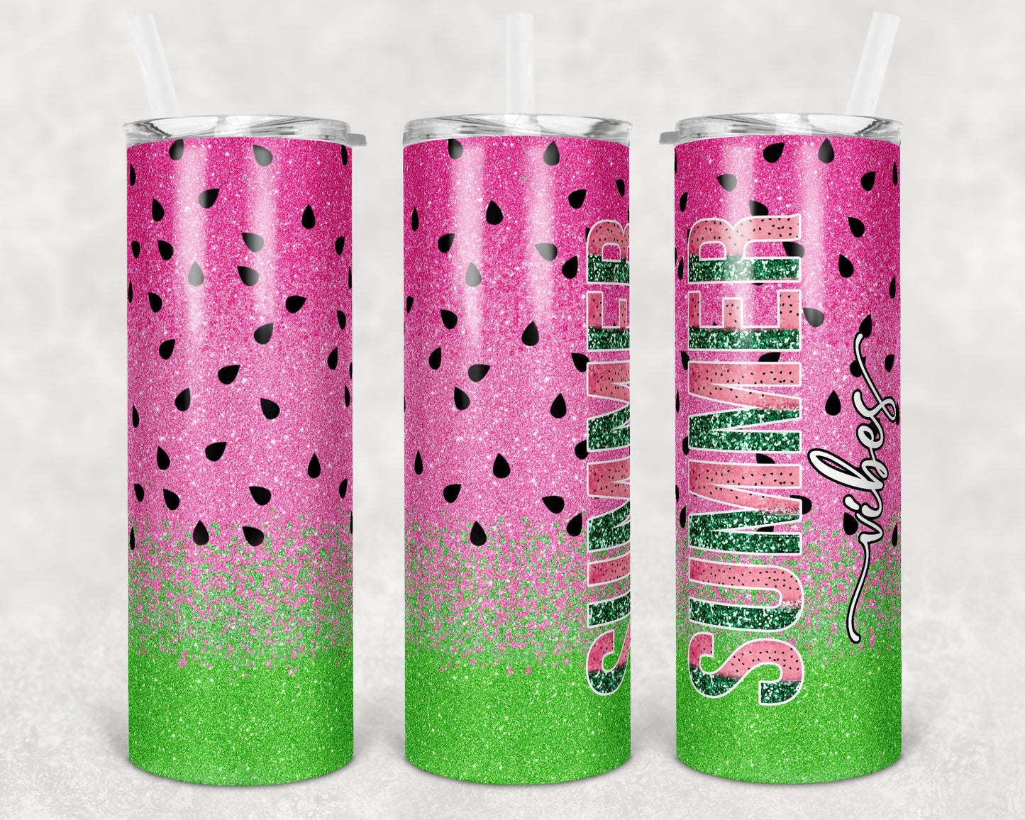20 oz Skinny Tumbler Glitter Watermelon Summer Vibes Sublimation Design Print Transfer