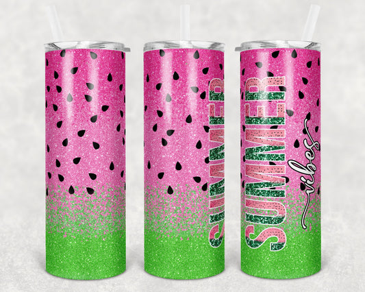 20 oz Skinny Tumbler Glitter Watermelon Summer Vibes Sublimation Design Print Transfer
