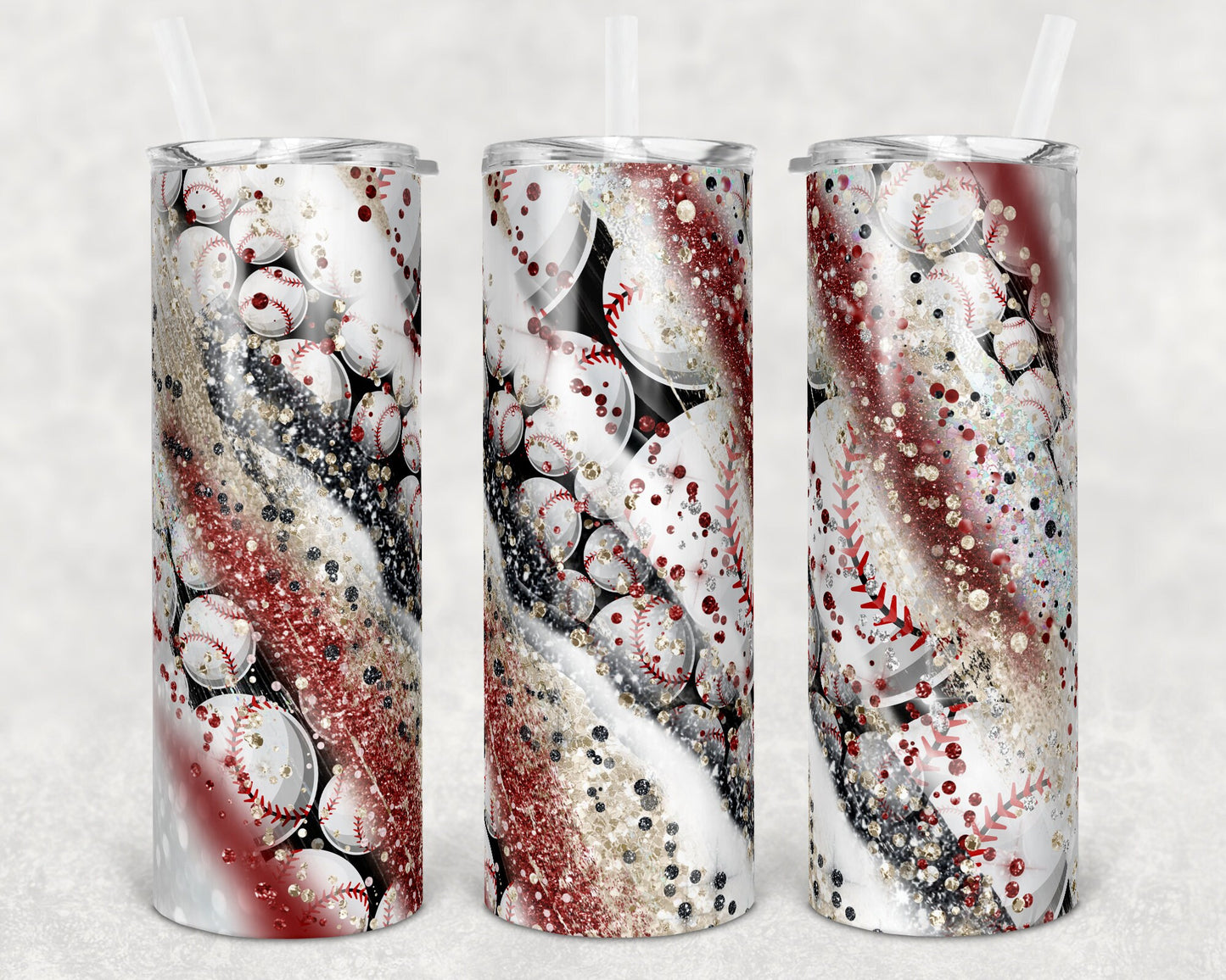 20 oz Skinny Tumbler Sublimation Template Milky Way Glitter Maroon Spo Baseball Straight Warped Design tumblers