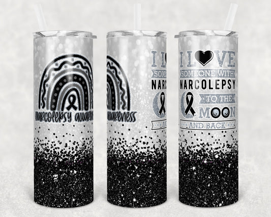 20 oz Skinny Tumbler Sublimation Glitter Narcolepsy Awareness Straight and Warped Design