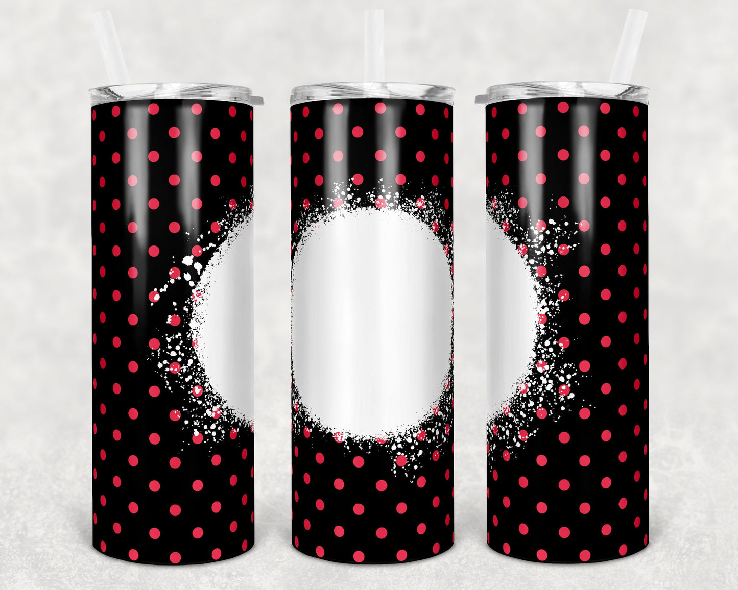 20 oz Skinny Tumbler Polka Dot Black Coral Bleach Spot Sublimation Design Print Transfer