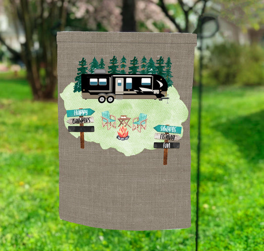 Garden Flag Happy Camper Trailer design Personalize by Adding your own People Sublimation Design