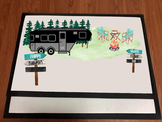Door Mat Happy Camper 5th Wheel design Personalize by Adding your own People Sublimation Design
