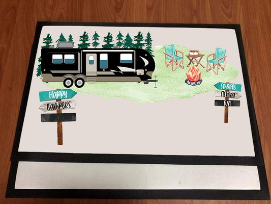 Door Mat Happy Camper Travel Trailer design Personalize Adding your own People Sublimation Design