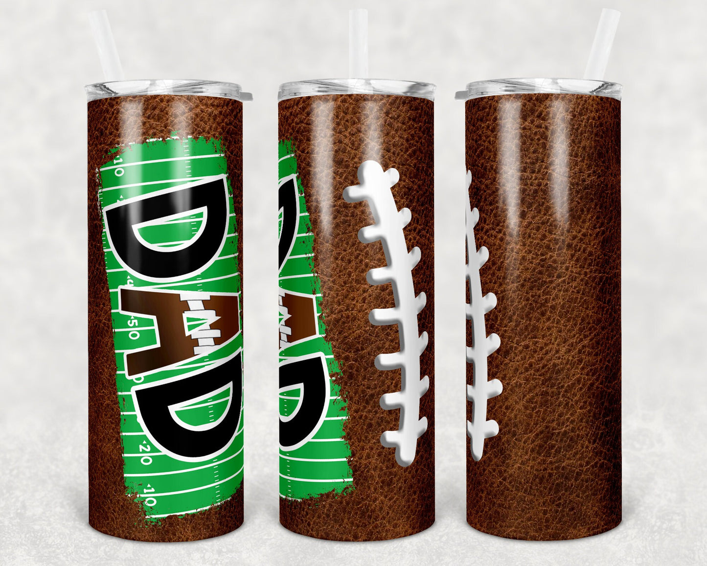 20 oz Skinny Tumbler Football Dad Heart on Field Leather Sublimation Design Template Design