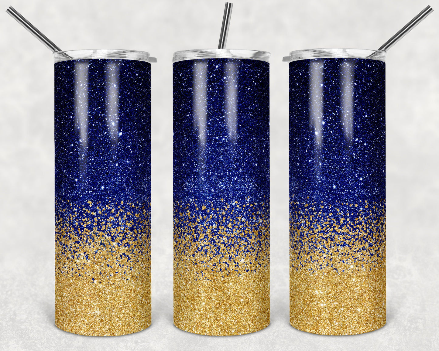 20 oz Skinny Tumbler Sublimation Design Template Glitter Ombre Navy Blue Gold Straight Warped Design