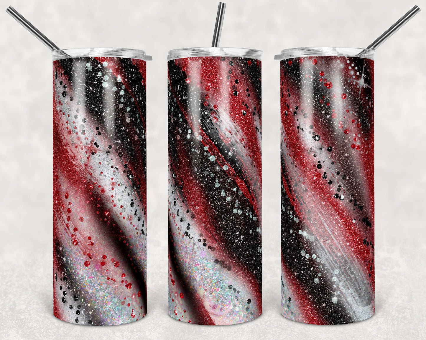 20 oz Skinny Tumbler Sublimation Template Agate Milky Way Red Black Silver Straight and Warped Design