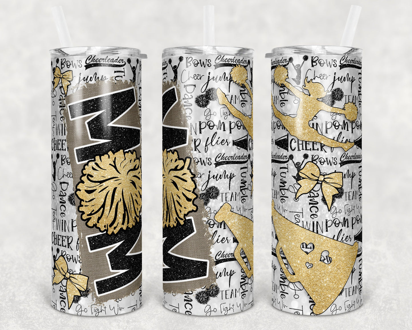 20 oz Skinny Tumbler Cheer Mom Glitter Sublimation Design Print Transfer