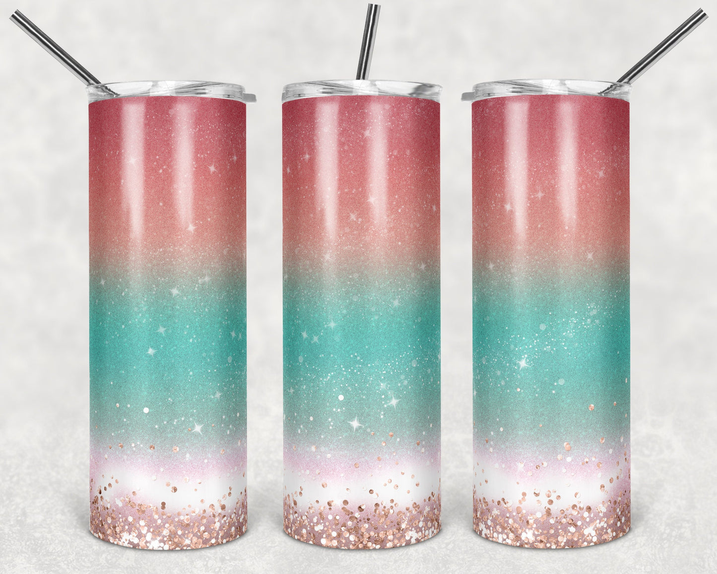 20 oz Skinny Tumbler Sublimation Design Template Glitter Ombre Soft Pastel Beach Straight Warped Design