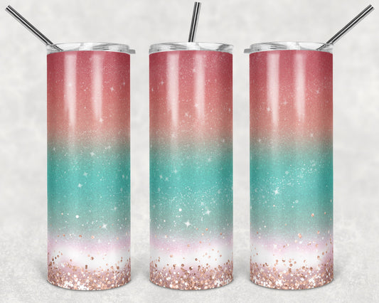 20 oz Skinny Tumbler Sublimation Design Template Glitter Ombre Soft Pastel Beach Straight Warped Design