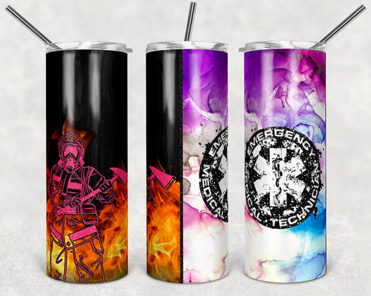 20 oz Skinny Tumbler Sublimation Design Template Firefighter EMT half Design