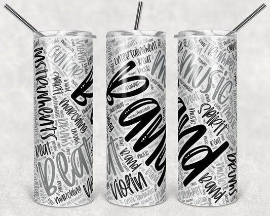 20 oz Skinny Tumbler Band Tumbler Word Art Music Sublimation Design Template Design