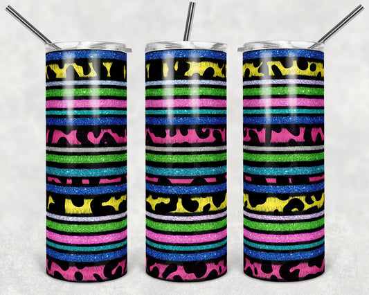 20 oz Skinny Tumbler Sublimation Glitter Serape Leopard Print Design