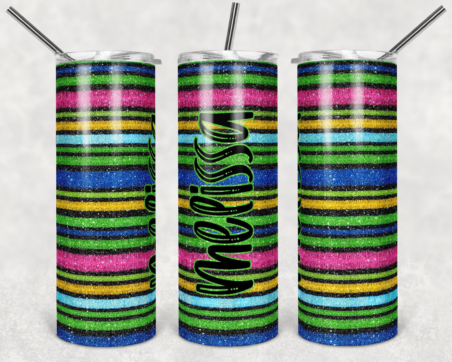 20 oz Skinny Tumbler Sublimation Glitter Serape Glitter Print Design