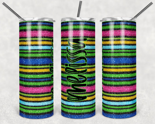 20 oz Skinny Tumbler Sublimation Glitter Serape Glitter Print Design