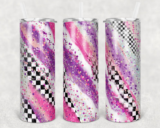 20 oz Skinny Tumbler Sublimation Design Racing Race Milky way Pink and Purple Tumbler