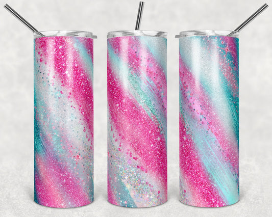 20 oz Skinny Tumbler Sublimation Template Agate Milky Way Teal White Pink Straight and Warped Design