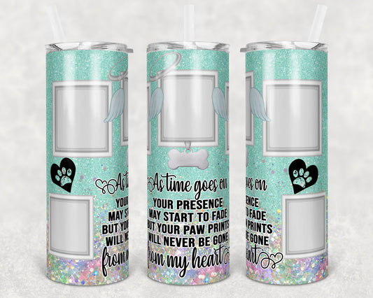 20 oz Skinny Tumbler Dog Memorial Picture Frame Mint Holographic Faux Glitter Tumbler photos Sublimation Design