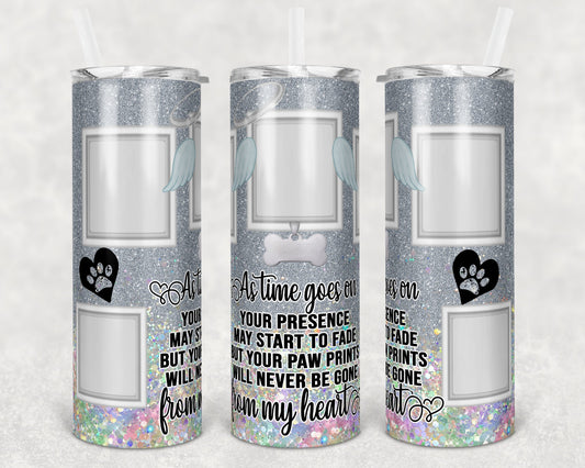 20 oz Skinny Tumbler Dog Memorial Picture Frame Gray Holographic Faux Glitter Tumbler photos Sublimation Design