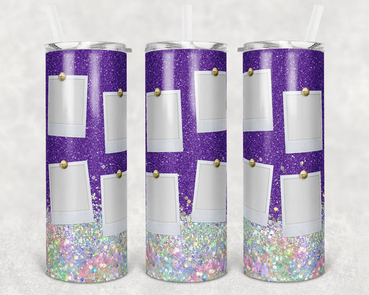 20 oz Skinny Tumbler Picture Frame Purple Glitter 8 photos photo Sublimation Design