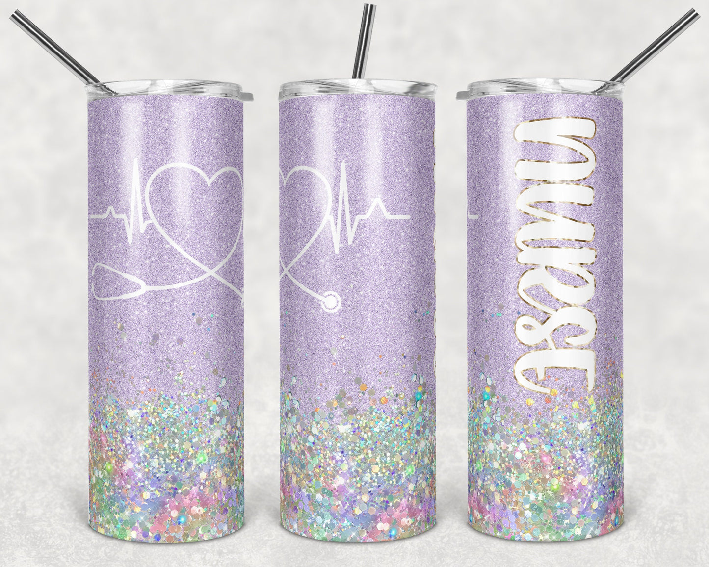 20 oz Skinny Tumbler Sublimation Design Template Glitter Nurse Purple Lavender Inst tumblers