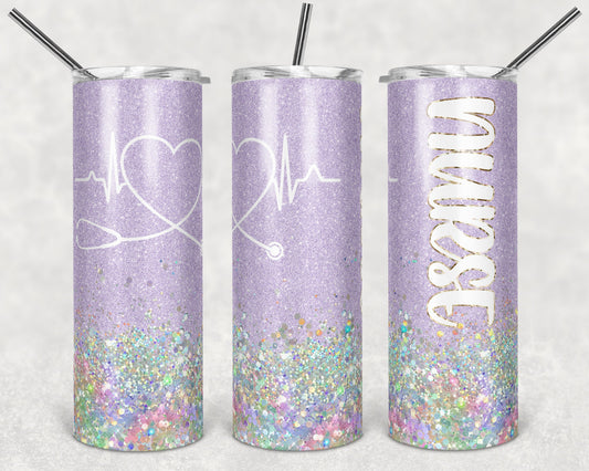 20 oz Skinny Tumbler Sublimation Design Template Glitter Nurse Purple Lavender Inst tumblers