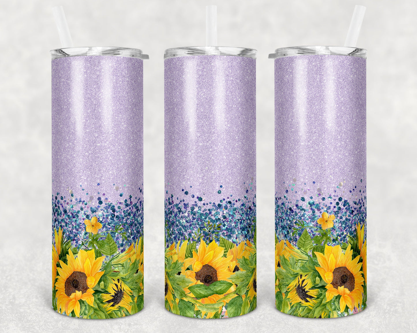 20 oz Skinny Tumbler Sublimation Design Template Lavender Blue Sunflower Glitter Design Inst tumblers