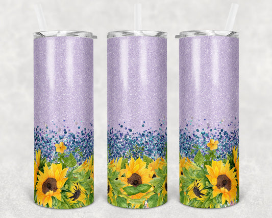 20 oz Skinny Tumbler Sublimation Design Template Lavender Blue Sunflower Glitter Design Inst tumblers