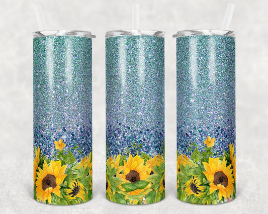 20 oz Skinny Tumbler Sublimation Design Template Lavender Blue Sunflower Glitter Design Inst tumblers