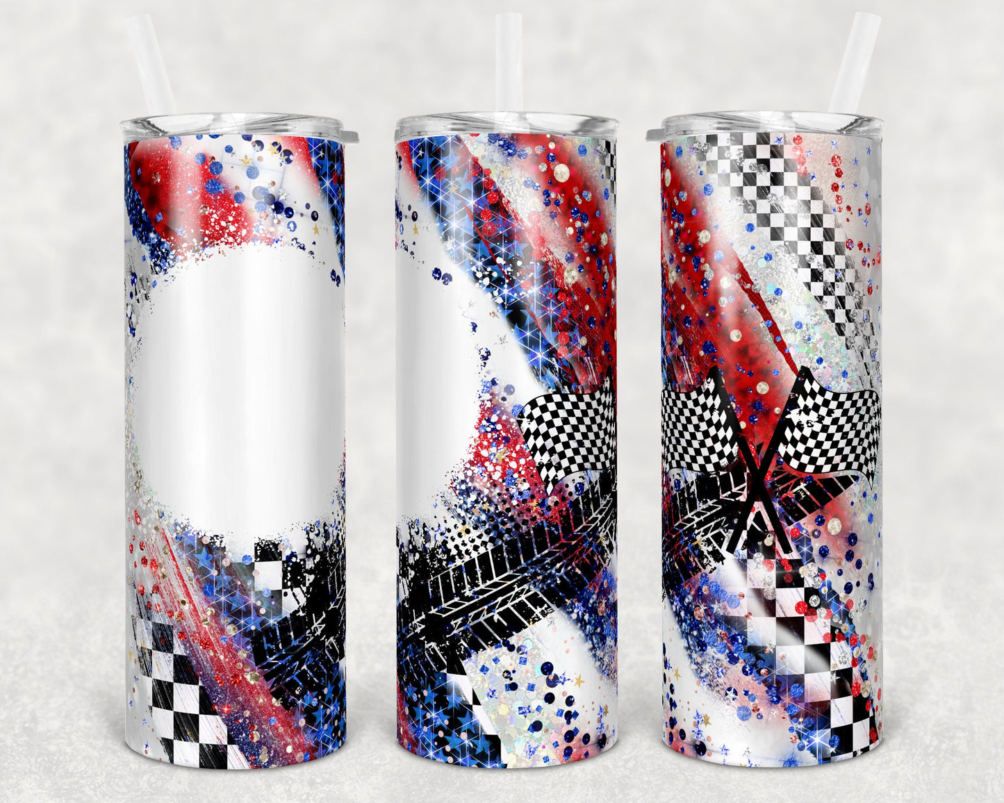 20 oz Skinny Tumbler Sublimation Design Racing Race Milky way with and without Bleach spot Tumbler