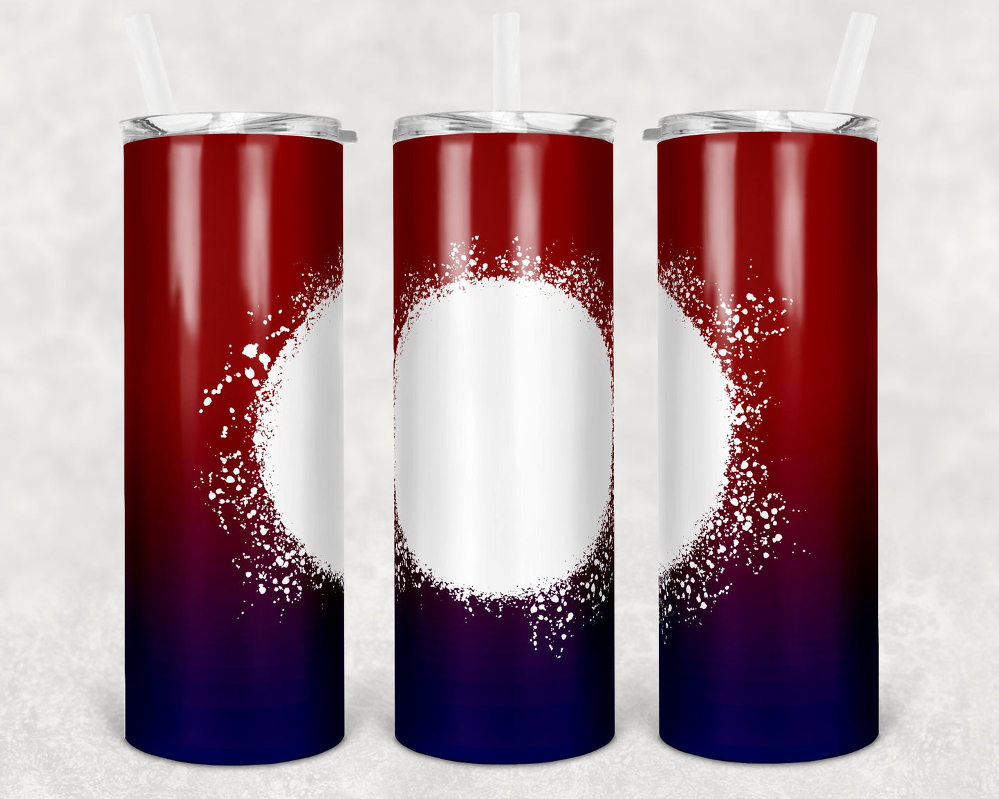 20 oz Skinny Tumbler Sublimation Design red to navy bleach spot ombre Tumbler