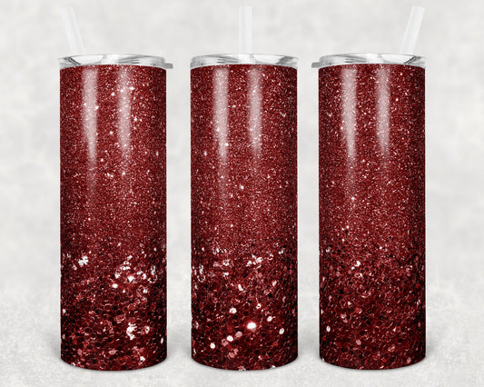 20 oz Skinny Tumbler Sublimation Design Glitter Maroon Straight and Warped Design