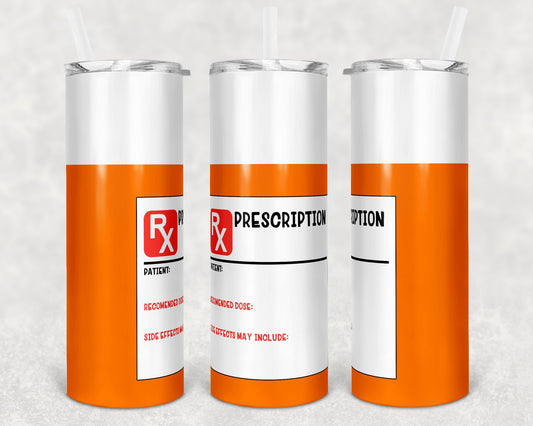 20 oz Skinny Tumbler Prescription Bottle Blank Glitter Solid blank label Sublimation Design