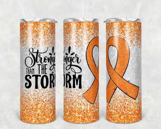 20 oz Skinny Tumbler Sublimation Glitter Orange Childhood Cancer Awareness Straight and Warped Design