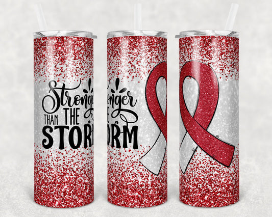 20 oz Skinny Tumbler Sublimation Glitter Maroon Head Neck Cancer Awareness Straight and Warped Design