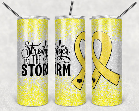 20 oz Skinny Tumbler Sublimation Glitter Yellow Cancer Awareness Straight and Warped Design