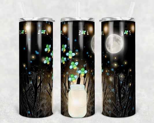 20 oz Skinny Tumbler Glow Firefly Fireflies Sublimation Design Print Transfer butterfly