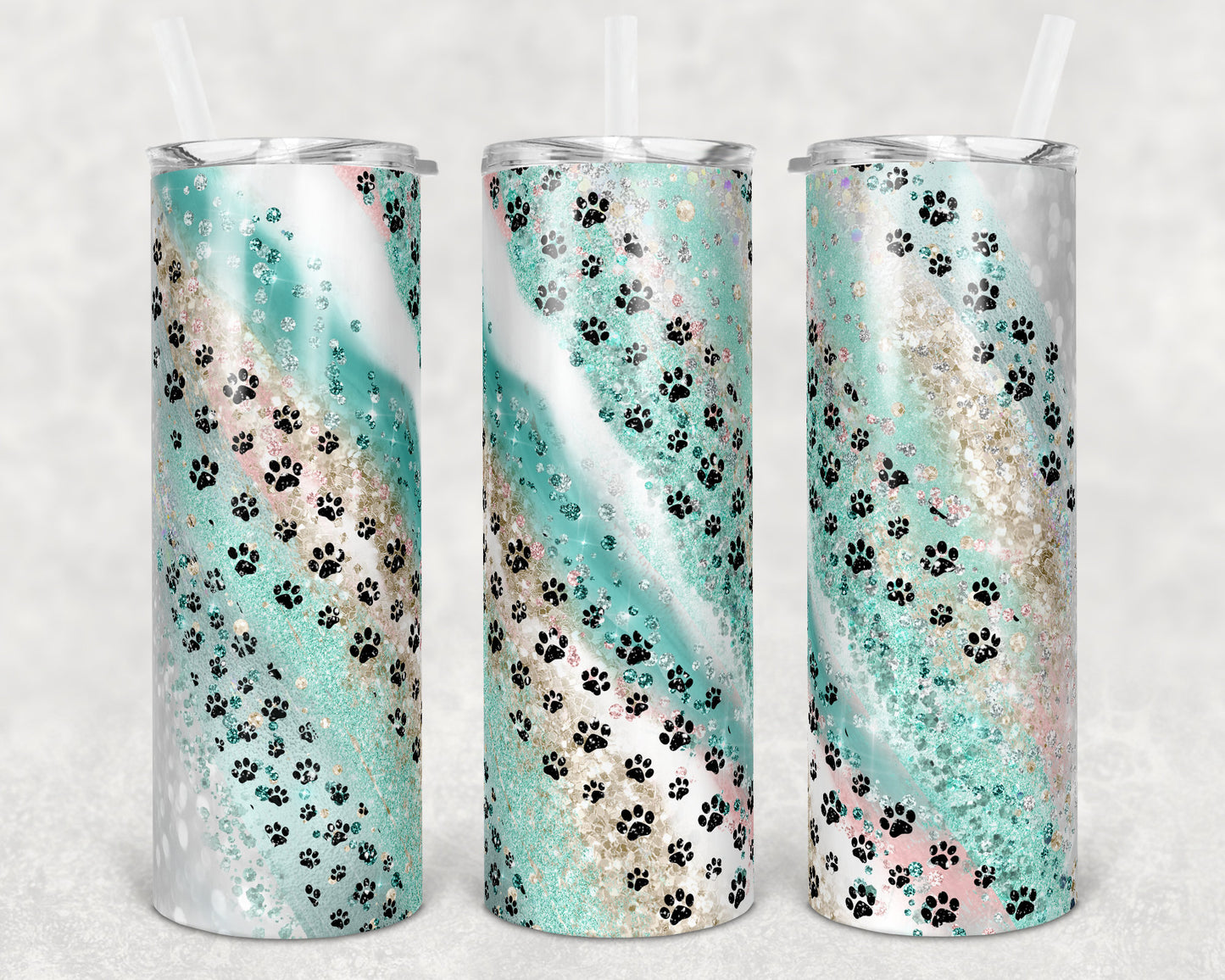 20 oz Skinny Tumbler Sublimation Template Agate Milky Way Paw mint Straight and Warped Design