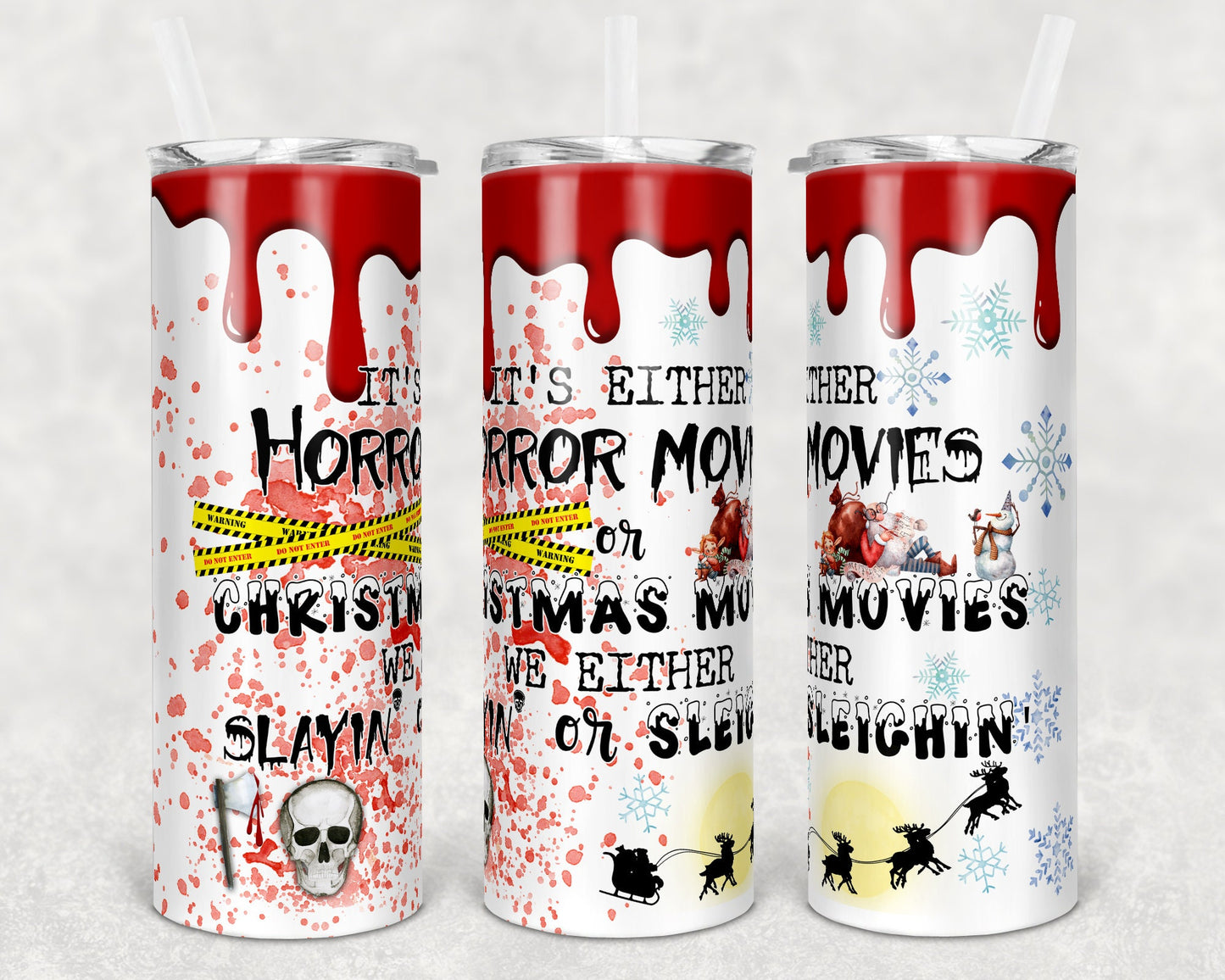 20 oz Skinny Tumbler Horror Movies and Christmas Movies Sublimation Design Shirt and Tumbler