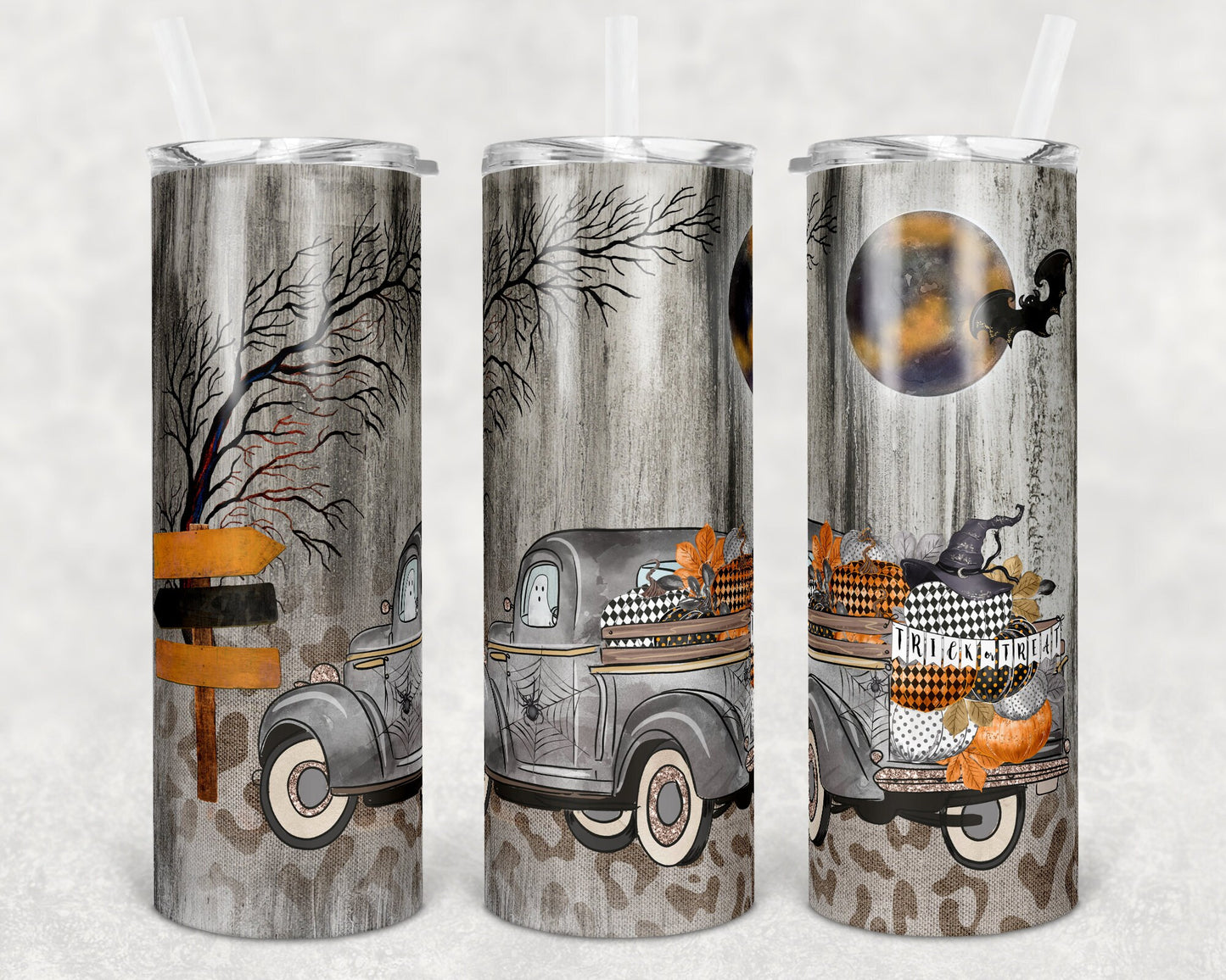 20 oz Skinny Tumbler Sublimation Pumpkin Fall Truck Halloween Trick or Treat Farmhouse Design Template Straight Warped