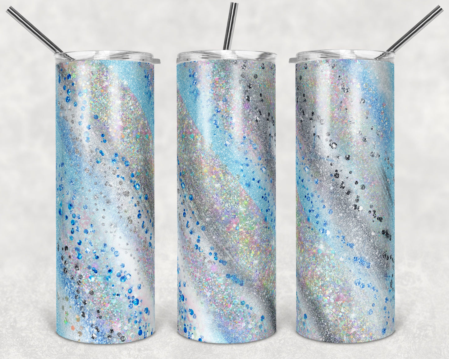 20 oz Skinny Tumbler Sublimation Template Agate Milky Way blue winter Straight and Warped Design