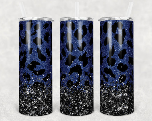 20 oz Skinny Tumbler Sublimation Design Template Navy Leopard Glitter Overlay Design tumblers