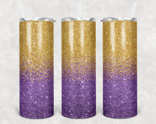 20 oz Skinny Tumbler Sublimation Design Template Glitter Ombre Purple Gold 2 colors Straight Warped Design