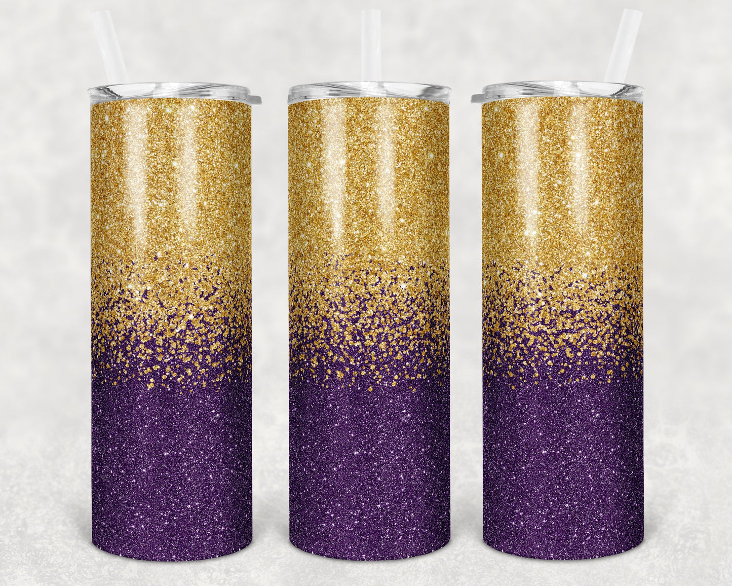 20 oz Skinny Tumbler Sublimation Design Template Glitter Ombre Purple Gold 2 colors Straight Warped Design