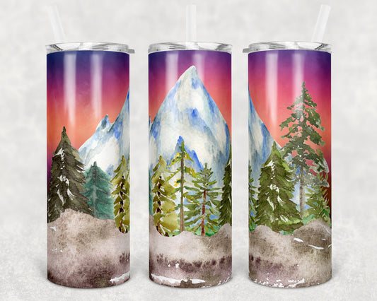 20 oz Skinny Tumbler Sublimation Design Template Mountain Sunset Mountain Landscape Design