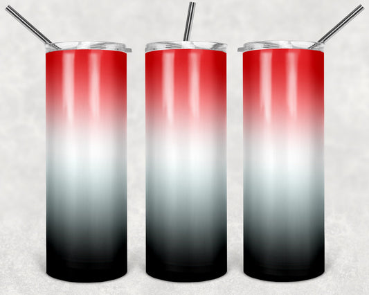 20 oz Skinny Tumbler Sublimation Ombre red white black and tan ombre Straight and Warped Design