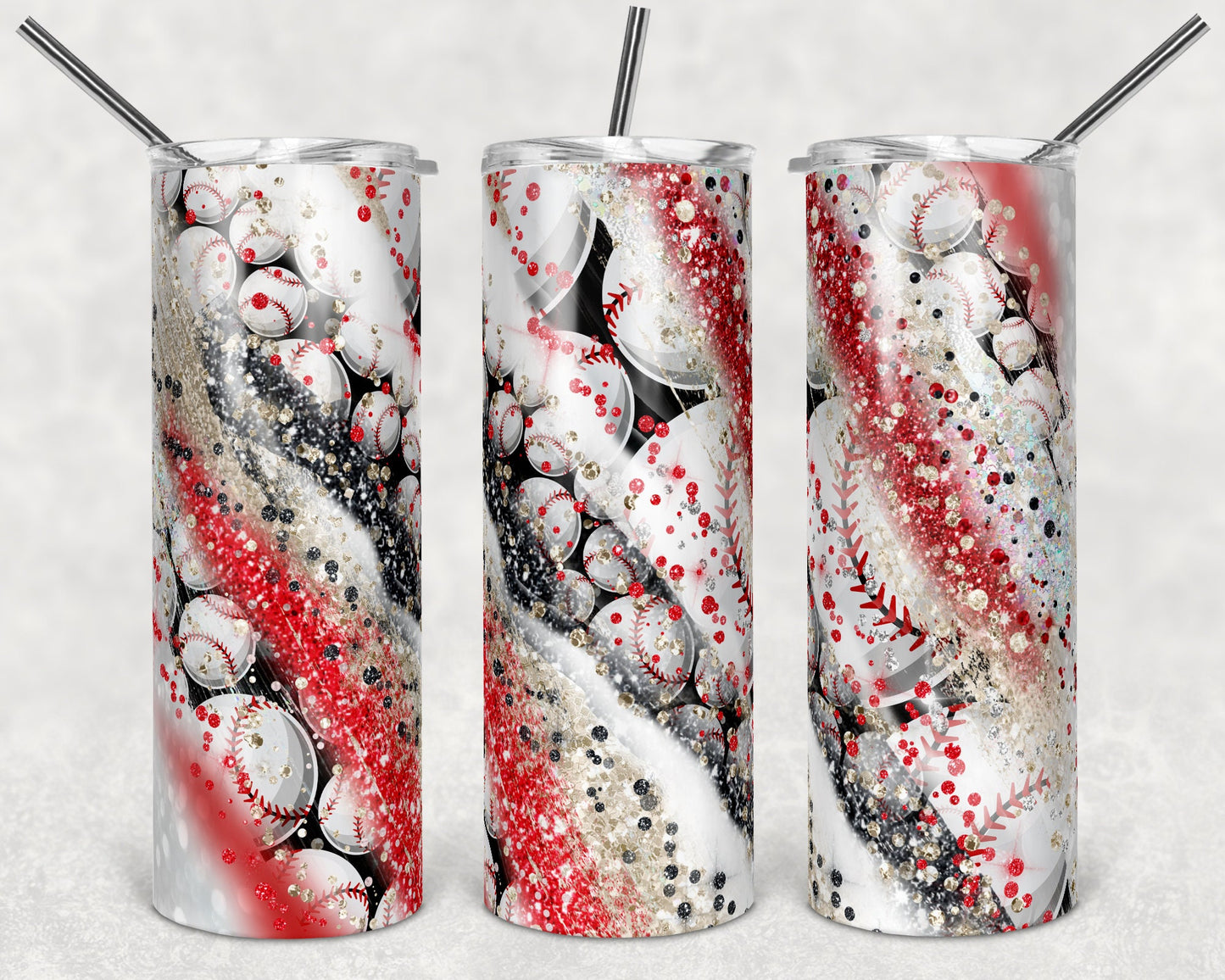 20 oz Skinny Tumbler Sublimation Template Milky Way Glitter Spo Baseball Straight Warped Design