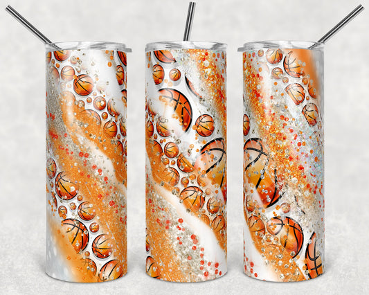 20 oz Skinny Tumbler Sublimation Template Milky Way Glitter Spo Basketball Straight Warped Design