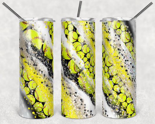 20 oz Skinny Tumbler Sublimation Template Milky Way Glitter Spo Softball Straight Warped Design