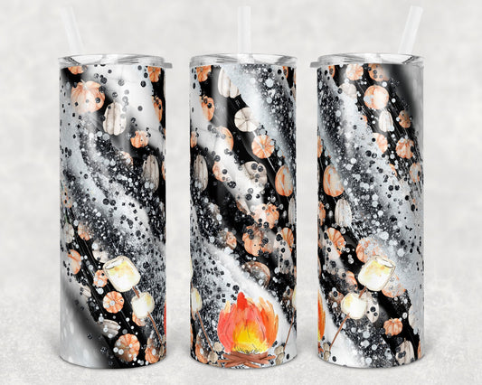 20 oz Skinny Tumbler Sublimation Design Template Glitter Milky way Smores Pumpkin Fall Colors Straight Warped Design